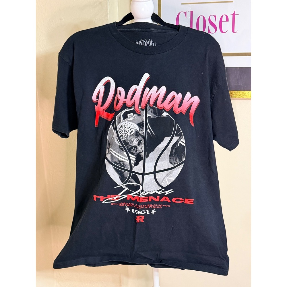 Rodman Apparel Dennis Rodman The Menace Graphic T-Shirt Black Mens Large